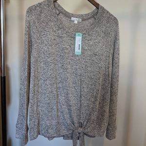 NWT Nine Britton Billie Tie Front Brushed Knit Top